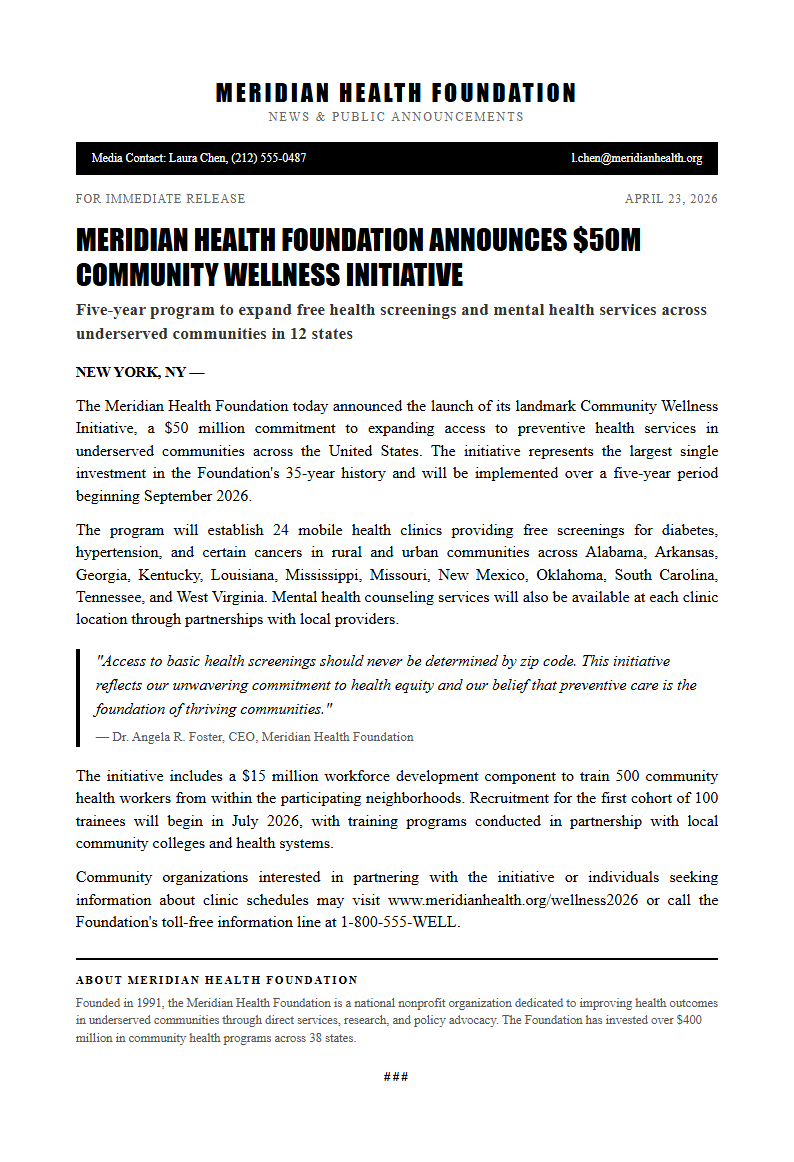 Press Release Style Notice